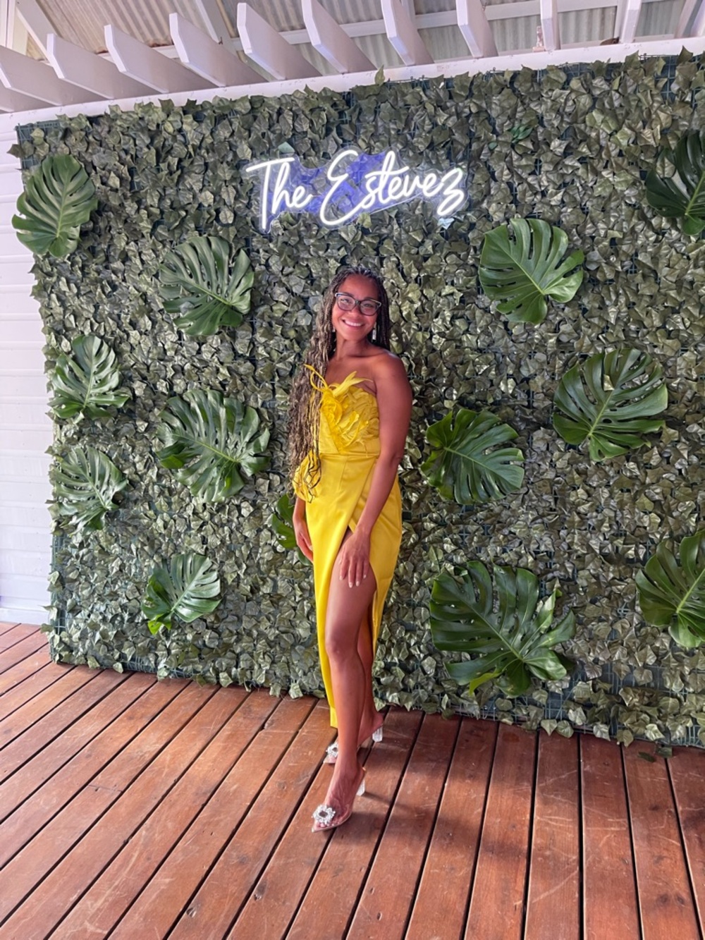 Yellow Feather-Trim Wrap Pencil Skirt